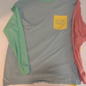Vineyard Vines Men’s Long-Sleeve Colorblock Pocket Tee - Pastel Blue/Green/Pink